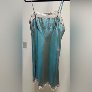 Satin Teal Chemise with Lace Accents